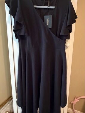 NWT WOOSEA Black Ruffle Sleeve Asymmetrical Dress Size L